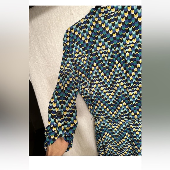 tacera women green Zig Zag Print button up shirt dress size L - Picture 12 of 16